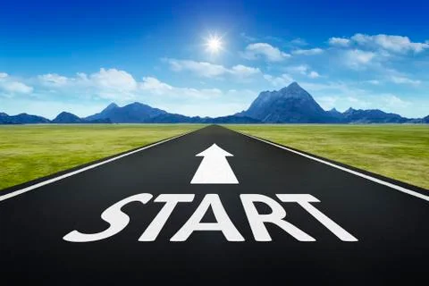 Road to horizon with text start Stock Illustration
