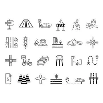 Road Icon Set. Vector Icons City, Sign, Street, Parking, Route, Traffic Lig.. Stock Illustration