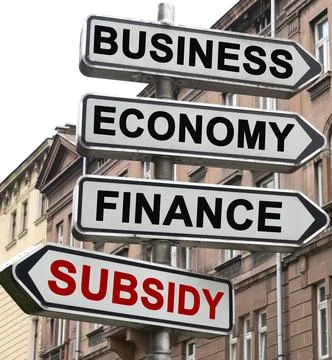 The road indicator on the arrows of which is written - business, economics, f Stock Photos