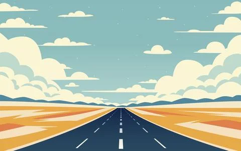 Road to infinity, vacation trip, banner horizon road sky. Vector illustration Stock Illustration