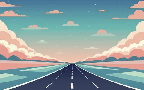 Road to infinity, vacation trip, banner horizon road sky. Vector illustration Stock Illustration