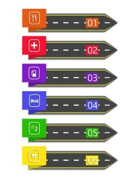 Road Infographic. Arrows, pointers stylized under the road. Material design.  Stock Illustration