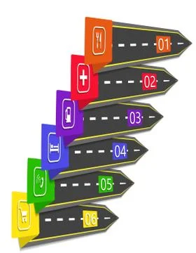 Road Infographic. Arrows, pointers stylized under the road. Set of directions Stock Illustration