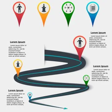 Road infographic with colorful pin pointer vector illustration Stock Illustration