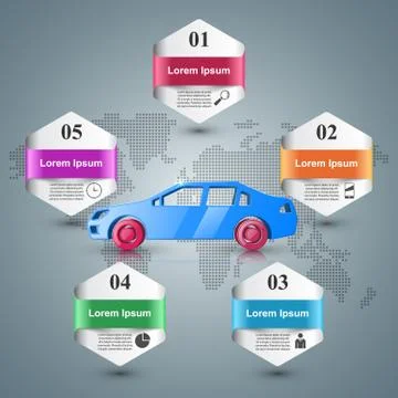 Road infographic design template and marketing icons. Car icon. Stock Illustration