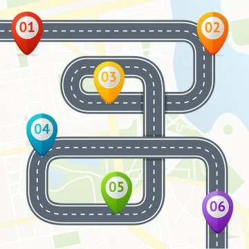 Road Infographic with Location Mark Elements. Vector Stockillustratie