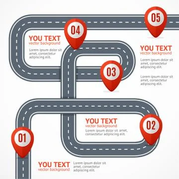 Road Infographic with Location Mark Elements. Vector Illustrazione stock