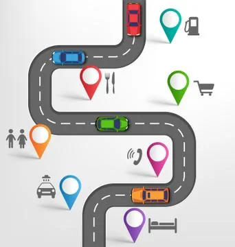 Road Infographic Travel Background with Pointers Stopovers Marks Stock Illustration