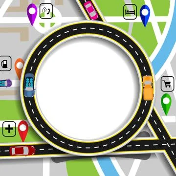 Road infographics. City Map with marks navigator. Highway, street, traffic... Stock Illustration