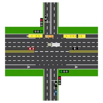 Road infographics. Large highway intersection with the road. With the cars .. Stock Illustration