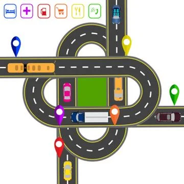 Road infographics. Noted on various objects map. Abstract transportation hu.. イラスト素材