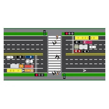 Road infographics. Plot road, highway, street. Crossing. With different car.. Ilustración de archivo