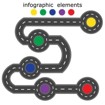 Road infographics. Road with five different points marked with different co.. Stock Illustration