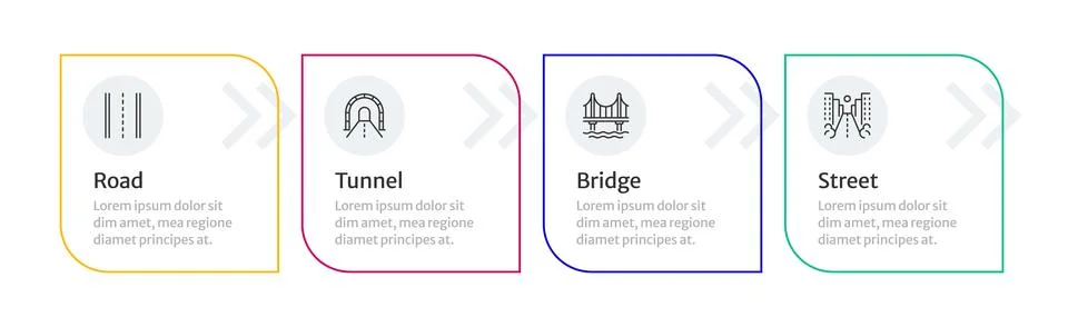 Road infrastructure square rounded infographic 4 steps Stock Illustration