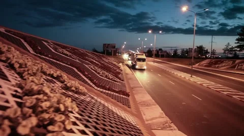 Road interchange. Moving trucks Stock Footage 64318244