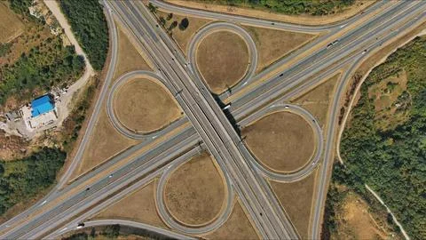 Road interchange or highway intersection. Junction transportation Stock Photos