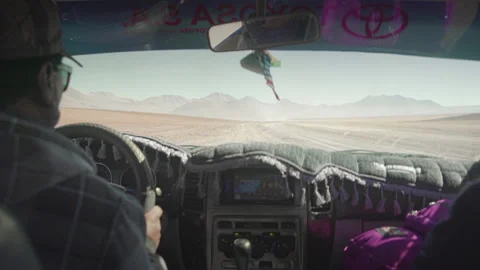 On the Road interior 4x4 at Dali Desert - South of Bolivia. Stock Footage 134492219