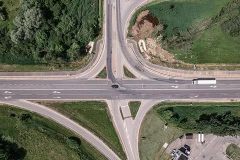 Road intersection in the countryside Stock Photos
