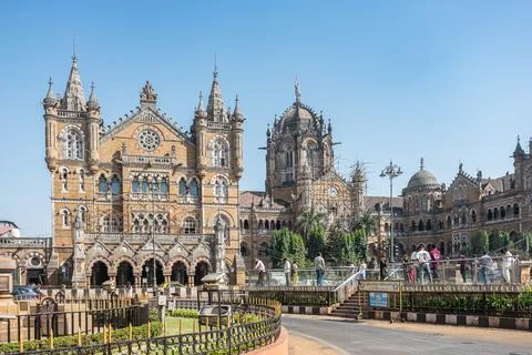 Road intersection in front of Chhatrapati Shivaji Maharaj Terminus train st.. Stock Photos