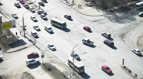 Road intersection with heavy traffic Stock Footage 64369523