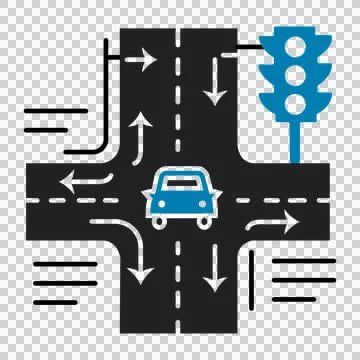Road intersection icon with car and traffic light vector illustration Stock Illustration