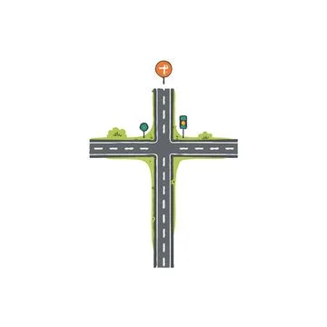 Road intersection illustration symbolizing choices and travel directions fo.. Illustrazione stock