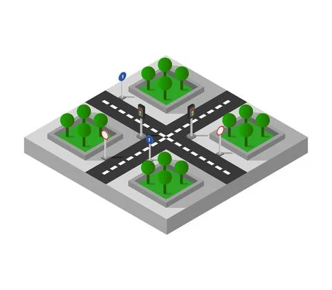 Road intersection isometric icon illustrated in vector on white background 스톡 일러스트