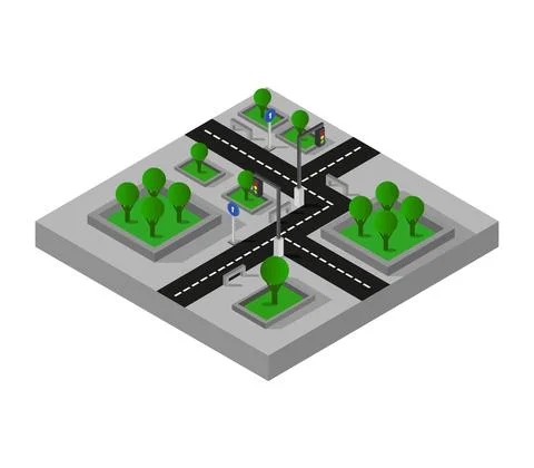 Road intersection isometric icon illustrated in vector on white background Ilustração Stock