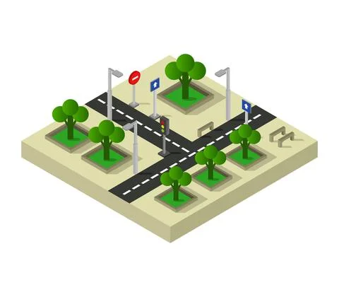 Road intersection isometric icon illustrated in vector on white background Illustrazione stock