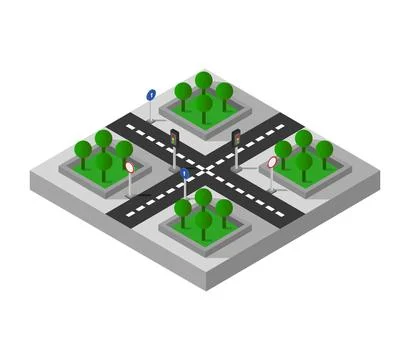 Road intersection isometric icon illustrated in vector on white background イラスト素材
