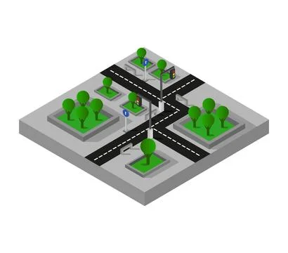Road intersection isometric icon illustrated in vector on white background Stock Illustration