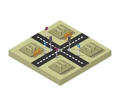 Road intersection isometric icon illustrated in vector on white background イラスト素材