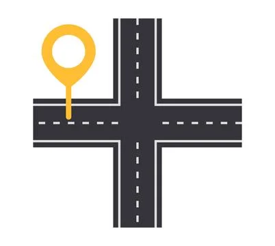 Road intersection with location pin. Vector illustration Illustrazione stock
