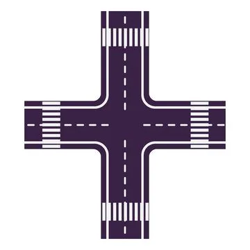 Road intersection with markings and pedestrian crossings, top view. Stock Illustration