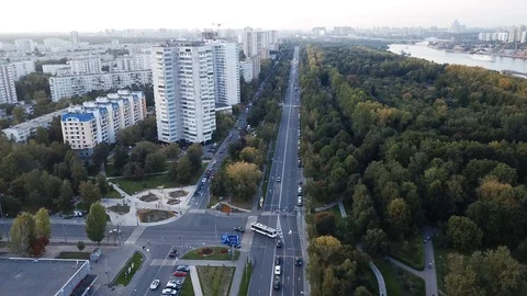 Road intersection with the movement of trolleybuses in a residential quarter Stock Footage 115549785