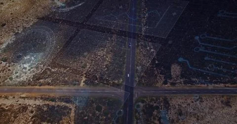 Road intersection overlaid with digital mapping and navigation image Stock Illustration