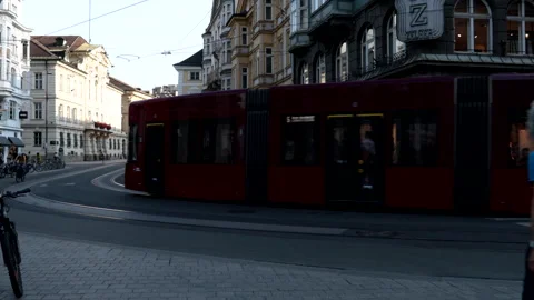 Road intersection seen from the Altstadt square in the city center of Innsbruck. Stock Footage 250185090