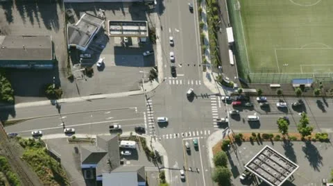 Road Intersection in Suburban Area - Aerial Perspective Stock Footage 11343301