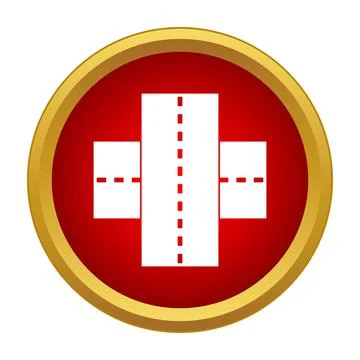 Road intersection symbol on red gold button Stock Illustration