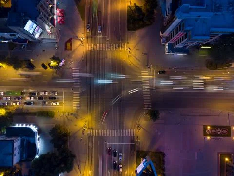 Road intersection, top view, summer night, Tyumen Stock Photos