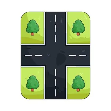 Road intersection with trees Stock Illustration