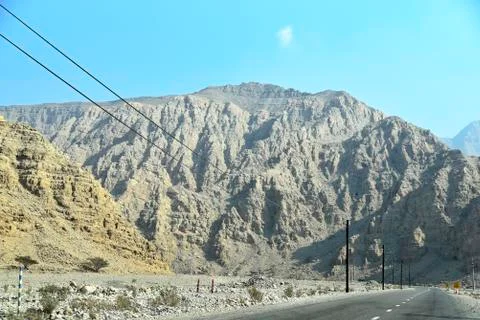Road to Jais Mountains, Jebel Jais, Ras Al Khaimah, United Arab Emirates Stock Photos