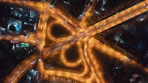 Road junction from above, at night. Stock Footage 181316361