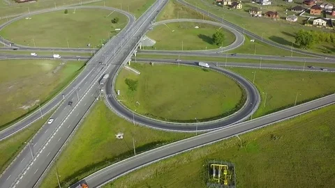 Road junction from above on a summer day Stock-Footage 79227049