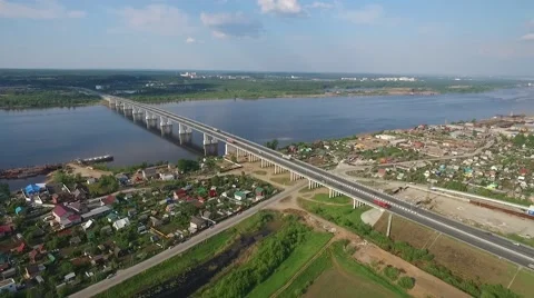 Road junction, bridge over  river  aerial panorama 스톡 동영상 66250358