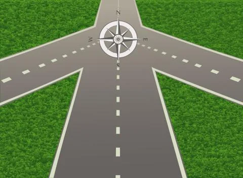 Road junction  with a compass Stock Illustration