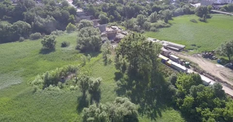 Road junction construction. Bridge construction on suburban road Stock Footage 139813269