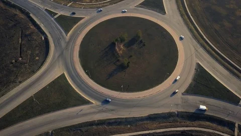 Road junction, freight transport on the road, summer day, aerial. Stock Footage 106443589
