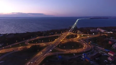 Road junction low-water bridge Amursky gulf De-friz Sedanka Vladivostok Aerial  Stock Footage 75801483