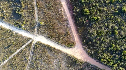 Road junction surrounded by brazilian caatinga vegetation, at sertao. Stock Footage 126053702